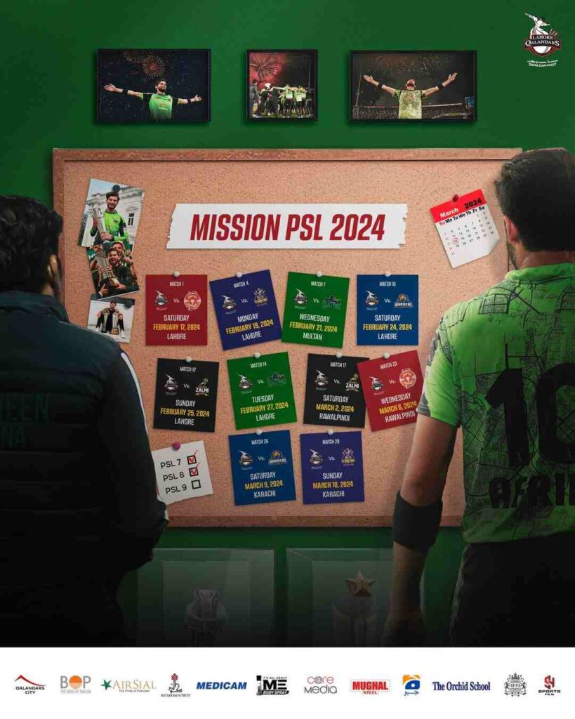 lahore qalandars schedule for psl 2024